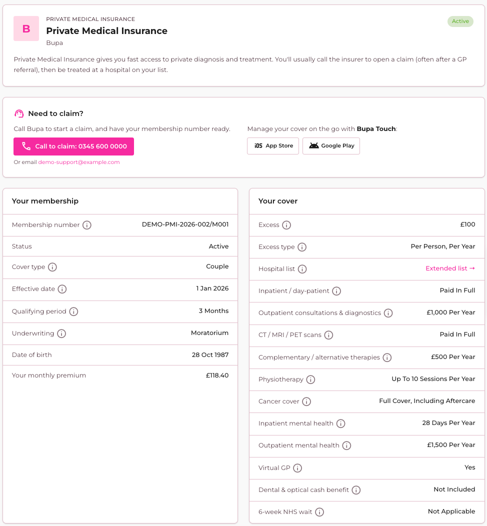 An employee's private medical insurance in the platform: how to claim, the insurer's app, membership details and what the cover includes