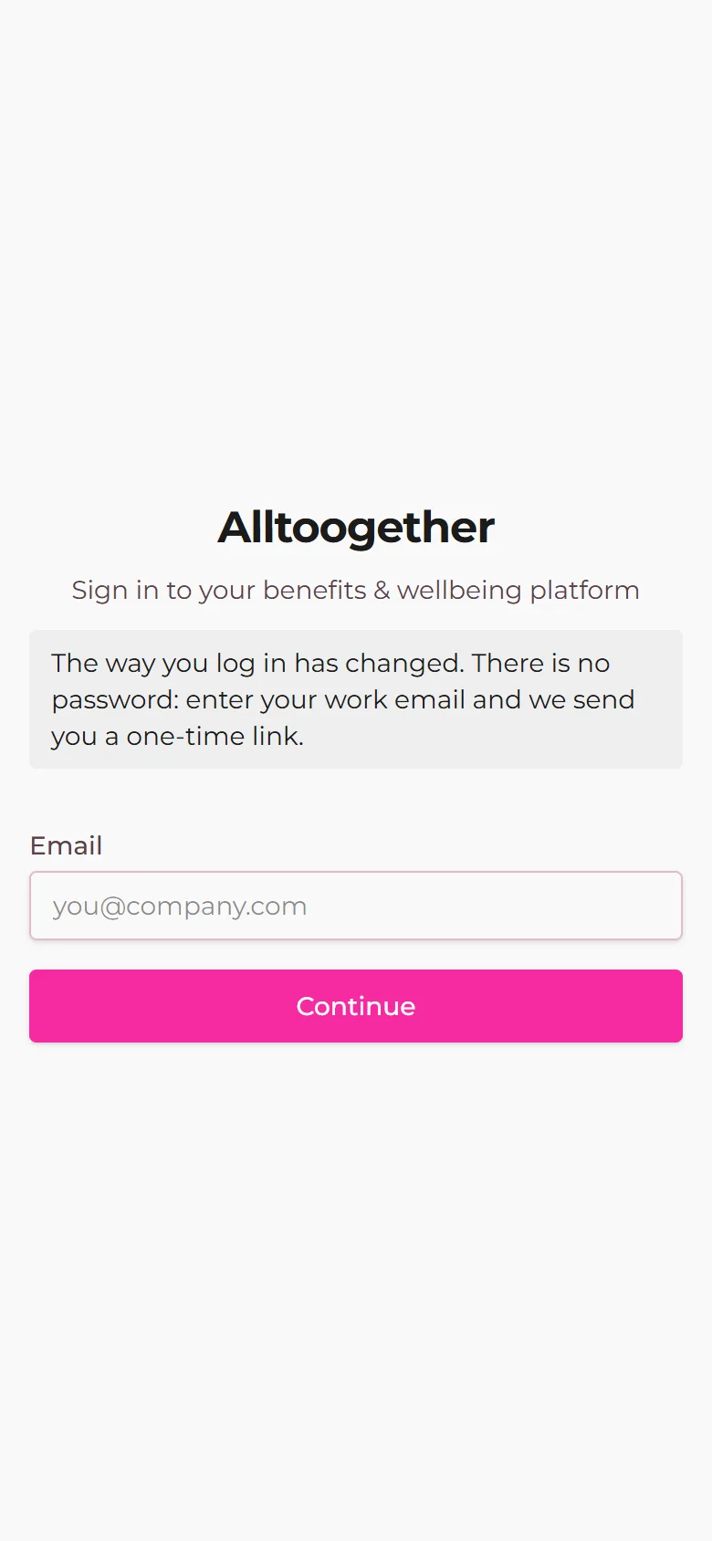 The sign-in screen asking for a work email
